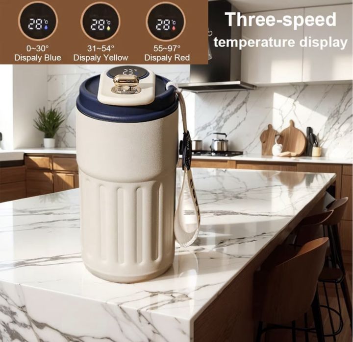 Termos pentru cafea cu afisare a temperaturii, Inox, 450 ml