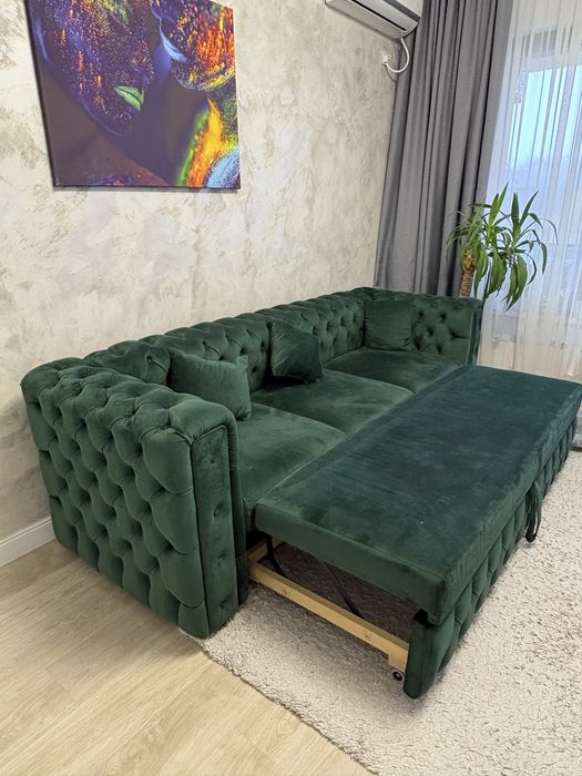 Canapea extensibila Chesterfield verde smarald
