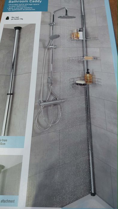 Etajera telescopica pentru baie 123- 260 cm, crom, 3 suporturi, Nou!