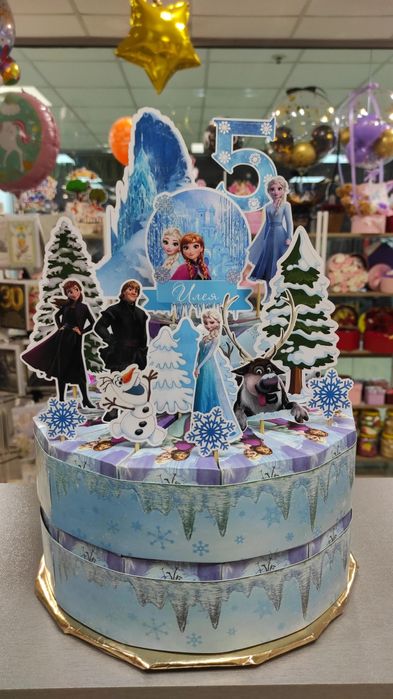 Картонена торта Замръзналото кралство Блуи Скай Барби Батман Соник