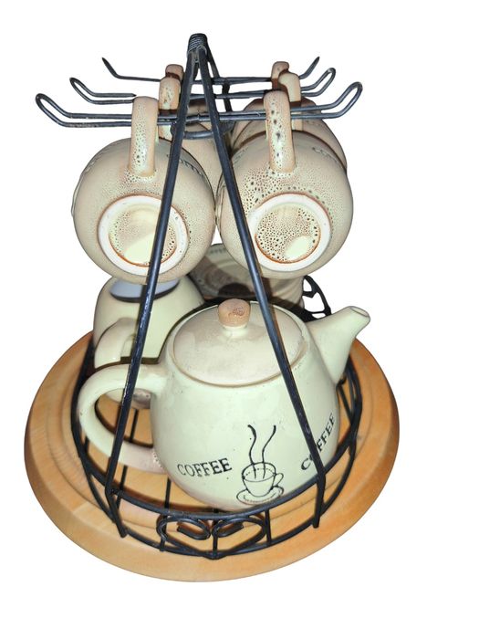 Set de cafea de 6 cești cu suport metalic