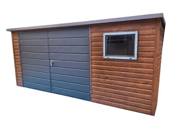 Garaj metalic PREMIUM 4,5x3 imitaite lem +grafit închis