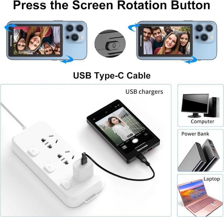 Newmowa 4K 30fps кабелен+1080P безжичен екран, 2 в 1 магнитен за селфи