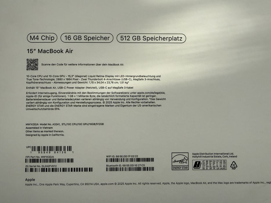 Macbook Air M4 15 inch Starlight GOLD 16 Gb 512 Gb, ca NOU cu Garantie