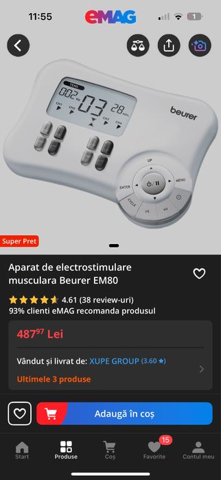 Aparat de electrostimulare musculara Beurer