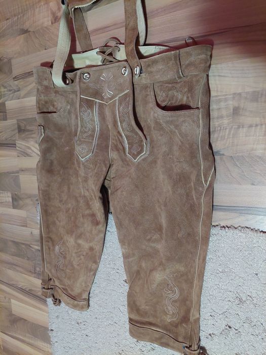 Pantaloni bavarezi,piele intoarsa,mărime 60,maro deschis