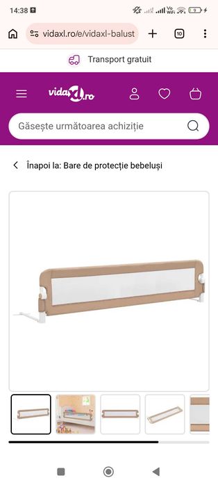 Balustradă protecție pat copii, gri taupe, 180x42 cm, poliester