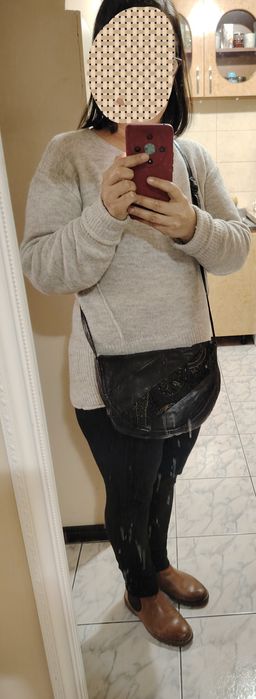 Geanta neagra de piele naturală