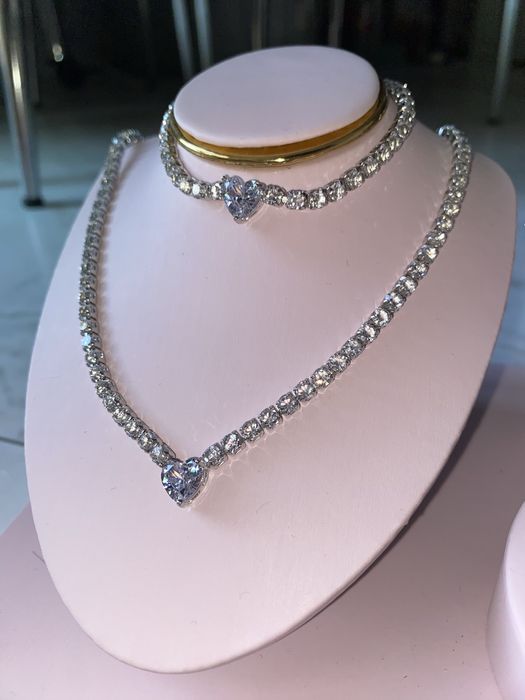 Set Bijuterii Tennis Cadou Cu Inima Argintiu Bratara Colier Cercei