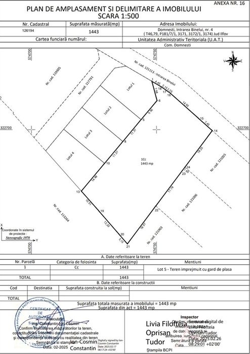 Lot Teren Intravilan 1443 mp. Domnești-ilfov