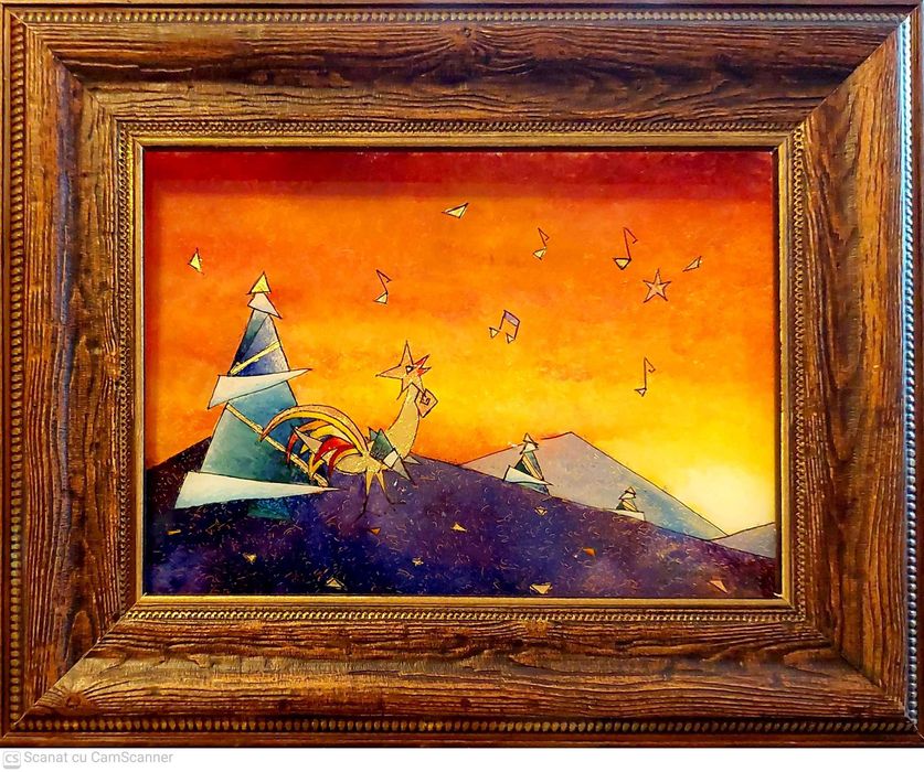 Tablou, pictură pe sticlă, idee cadou ,cocoș