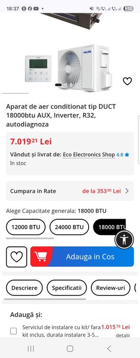 Aer conditionat Aux 18000btu  -duct