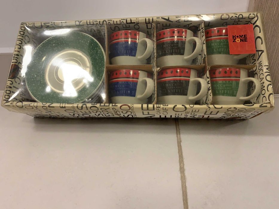 Set 6 cesti si  farfurioare ceramica pentru cafea, Home Zone, nou