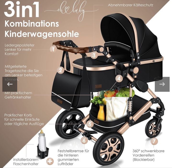 Пълен комплект комбинирана детска количка 3 в 1 Kesser®