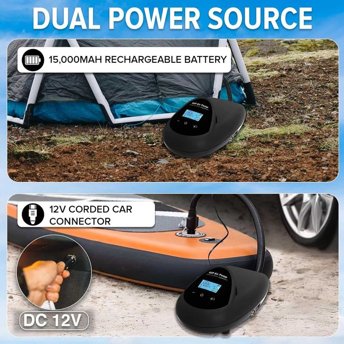 TONSIM 20PSI акумулаторна SUP помпа, 15000mAh батерия, LCD дисплей