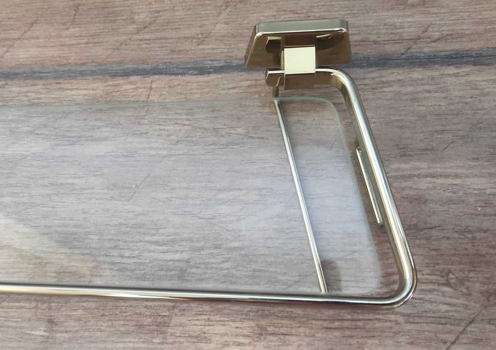 Нова етажерка за баня 60 см, холандска, старо злато, закалено стъкло