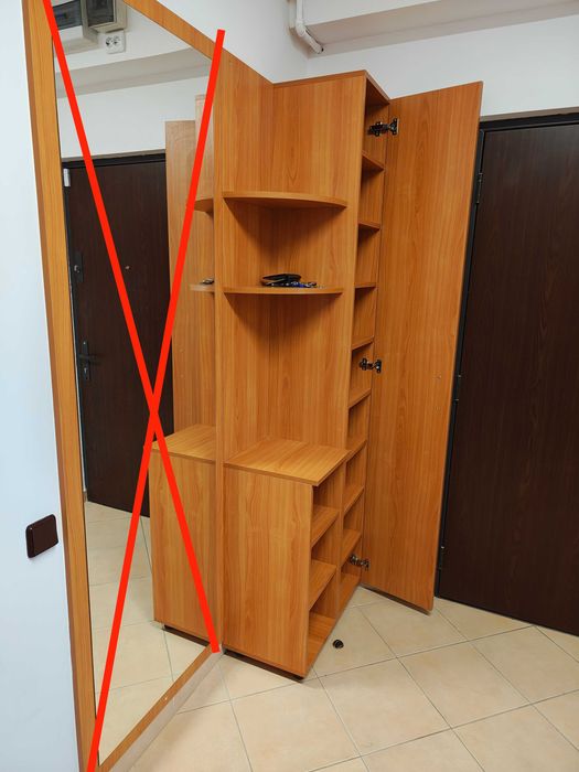 Dulap pentru hol pentru haine, cu cuier si pantofar, cu loc de sezut, + ... -executat la comanda MDF - furnir de culoare frasin de calitate f. buna