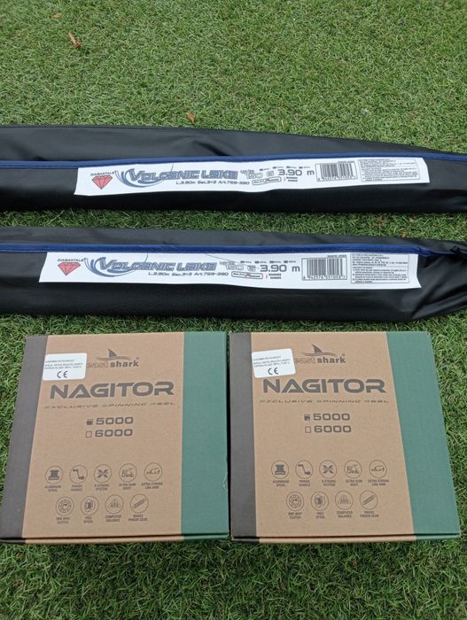 Set 2 lansete feeder Volkanic Lake Feeder 3.9m + 2 mulinete Nagitor 50