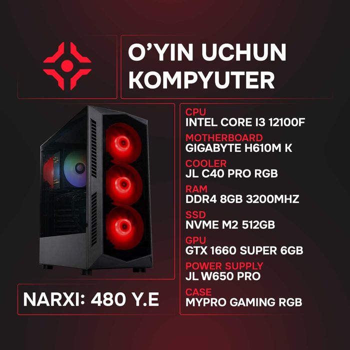 Intel I3 12100F / 8Gb 3200MHz / NVMe 512Gb / GTX 1660 Super 6Gb