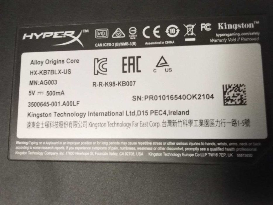 Механична Клавиатура HyperX Alloy Origins Core RGB Switch HX-Blue