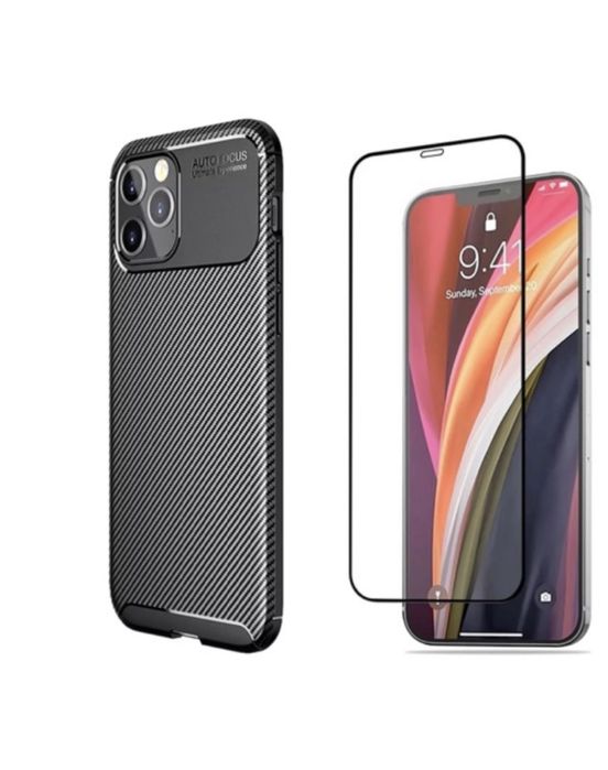 Iphone 13/14/15/16E/17 PRO MAX AIR Husa Carbon Style SQ + Folie Sticla