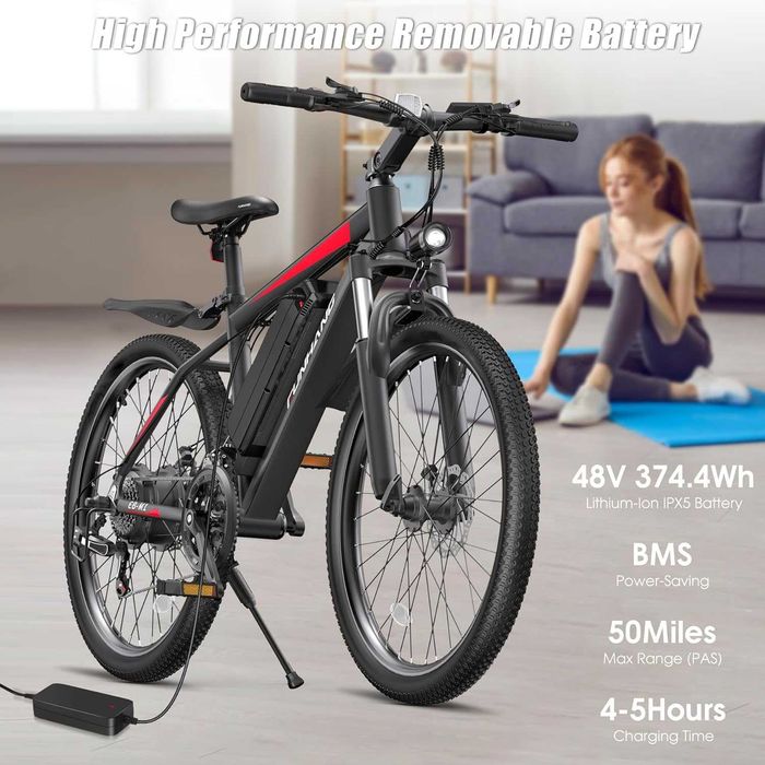 Bicicletă electrică nouă din America, pedalare asistata si accelerație pe ghidon, motor 500 W (1000 W vârf), bat 48 V, autonomie 80 km, suspensie față
