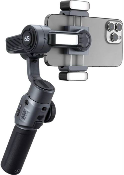 Sistem de stabilizare Zhiyun Smooth 5S Combo, trepied de mana, 3 axe, lumina LED, geanta de transport, Gri