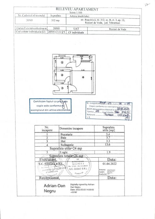 Vând garsonieră str Republicii nr 312