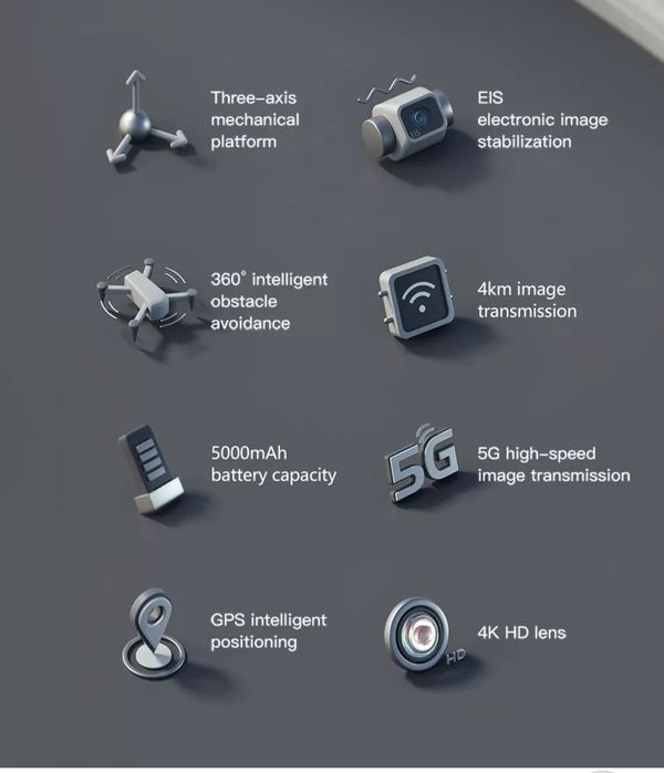 Drona cu 3 axe gimbal,Camera  14Mpx,4K,Gps,4000Metri,5G,urmărire,Noua