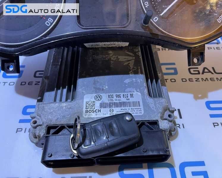 Kit Pornire ECU Calculator Motor Cip Cheie Imobilizator Skoda Octavia 2 1.9 TDI BKC 2004 - 2013 Cod 03G906016BE 0281011947