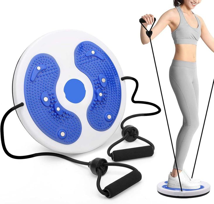 Disc de fitness rotativ cu 2 benzi elastice multifunctional 28 cm