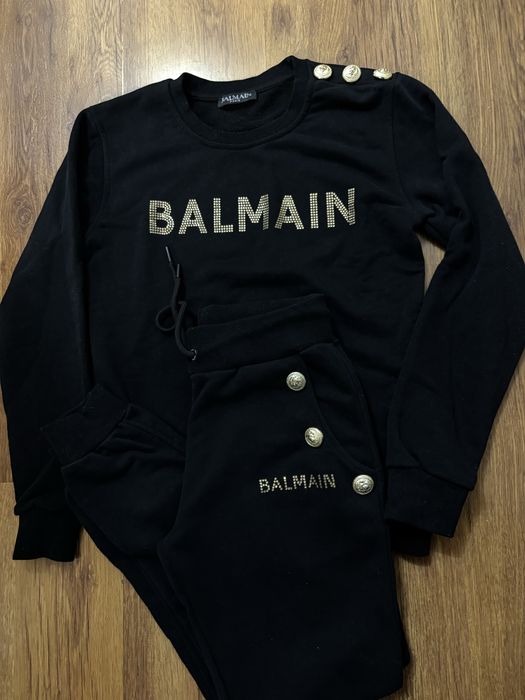Balmain,Raw Denim сет, Сатенен комплект черен, С размер
