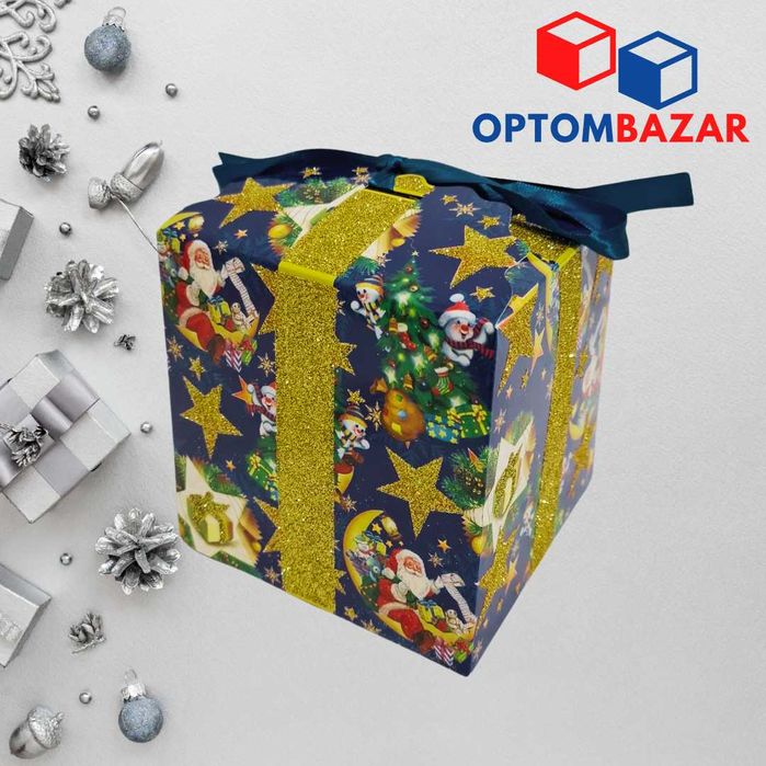 Yangi yil sovg'a qutisi Ko'k rangli, qishki o'yinlar.