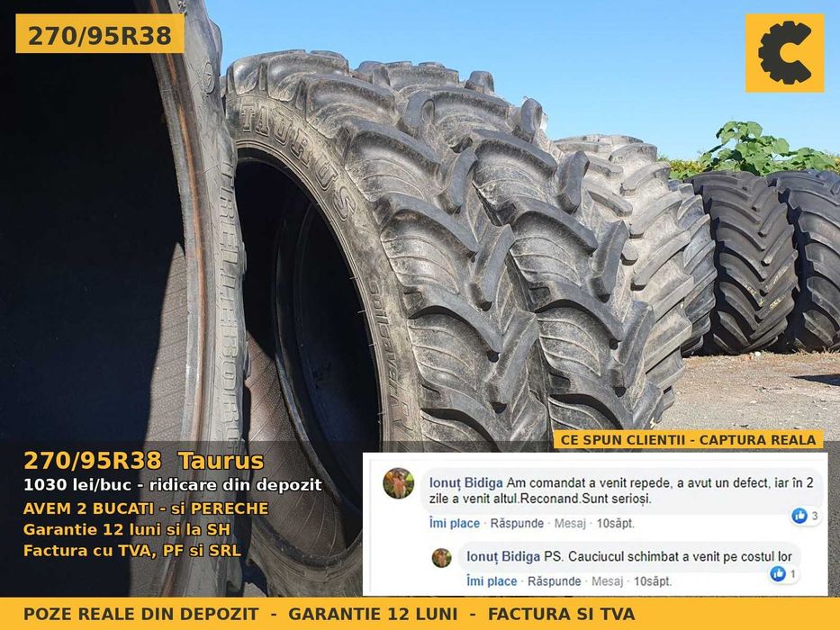 Anvelope Cauciucuri 270/95R38 270/95 R38 11.2R38 11.2-38 2709538 Taurus Prasitoare Tractor Roti Inguste PERECHE SH Second Hand GARANTIE Factura TVA