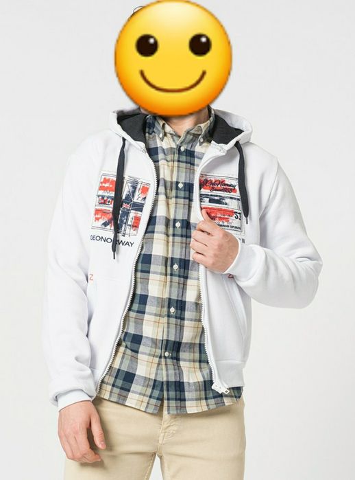 Hanorac alb cu glugă, fermoar, unisex,mărimea S-M