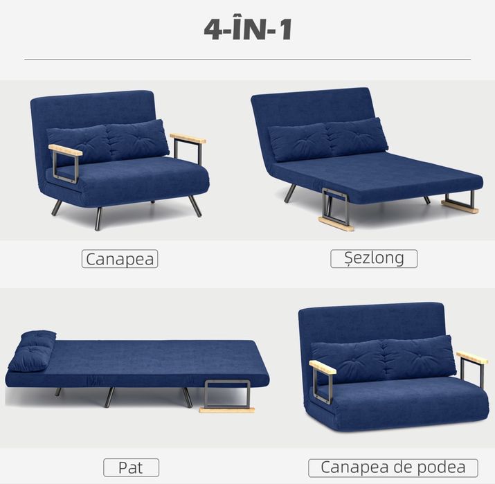 Canapea extensibilă 3 în 1 cu spătar Reglabil