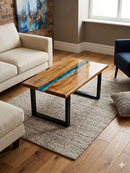 Măsuță cafea UNICAT - Lemn Masiv Nuc/Stejar și Rășină