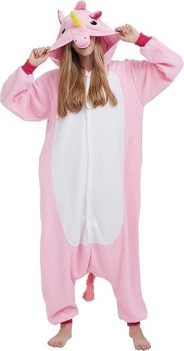 Pijamale casa, Onesie(costum) UNICORN ROZ, Flausat, REDUS de la 220RON