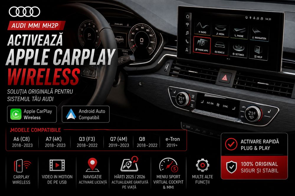 Activare Apple CarPlay Android Auto PHONE APPS Audi A6 C8 A7 Q3 Q7 Q8