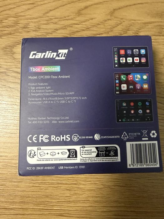 Carlinkit  Tbox Ambient - Б езжичен CarPlay / Android Auto / Full Android 13 (4GB/64GB)