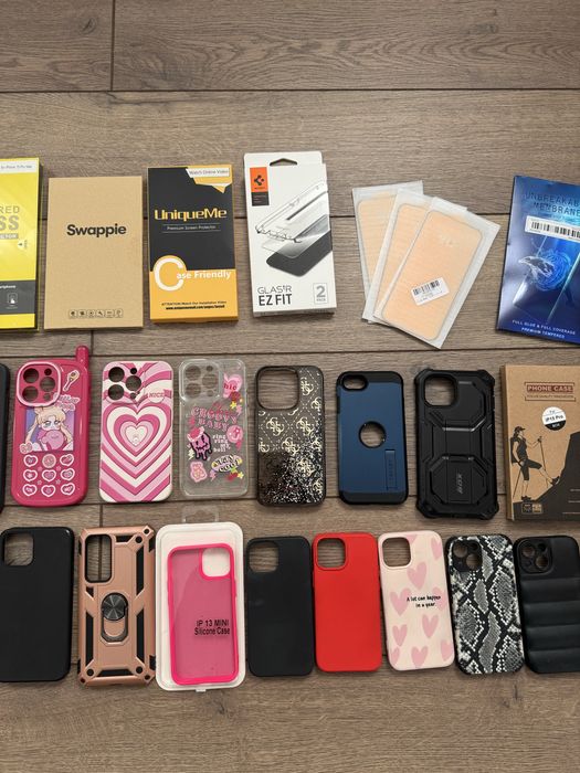 Folii sticlă și huse iPhone 12 14  14 pro/max  15 pro 13 mini Samsung