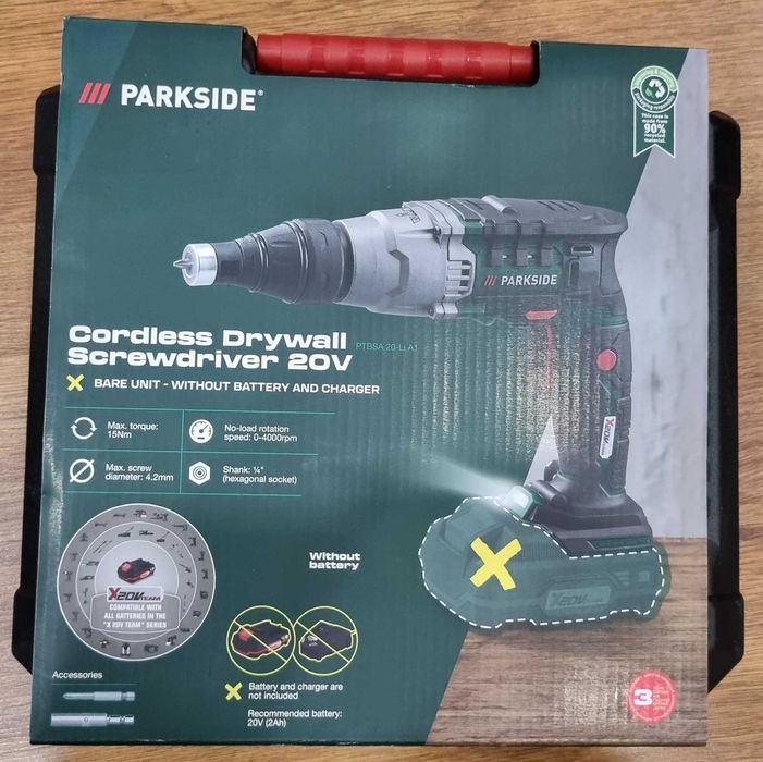 Parkside Винтоверт за гипсокартон PTBSA 20-Li B2 Чисто нов и запечатан