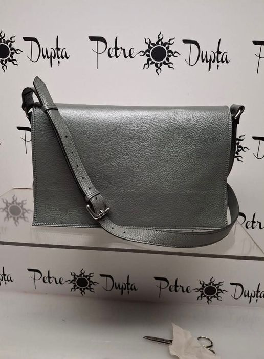 Geantă piele, lucrată manual, gri închis, nouă