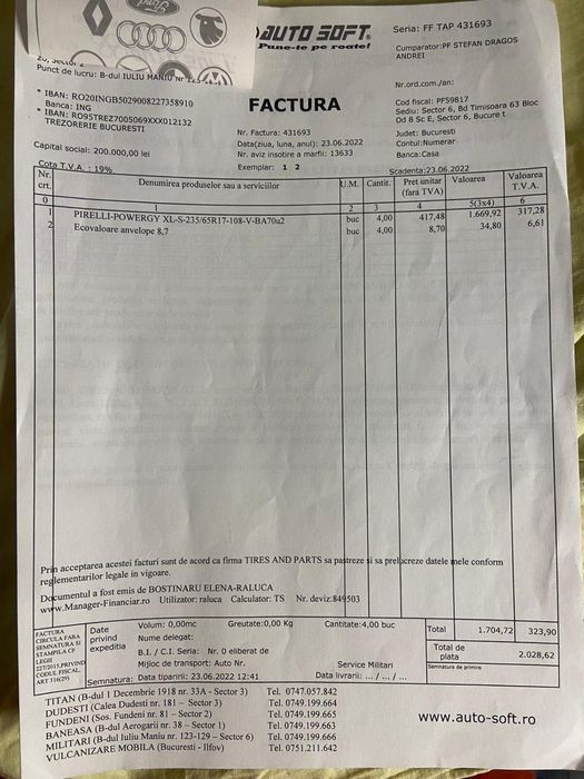 Anvelope vara Pirelli 235/65/17 dot 2022