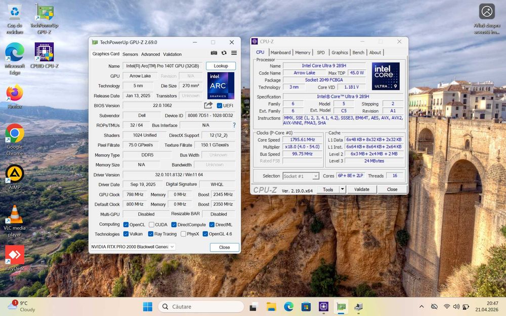 Vand Laptop Dell 14 Pro Max Premium Intel Ultra 9 (285H) 64Gb Ram Nvidia RTX Pro 2000 (8Gb) Unicat