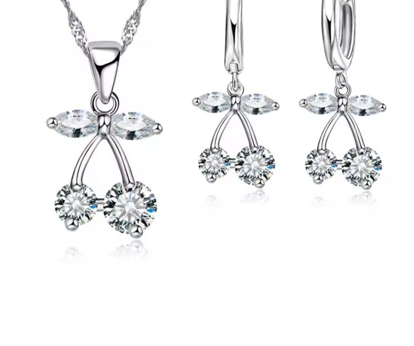 Seturi din argint sterling, colier cu pandantiv+ cercei rotunzi