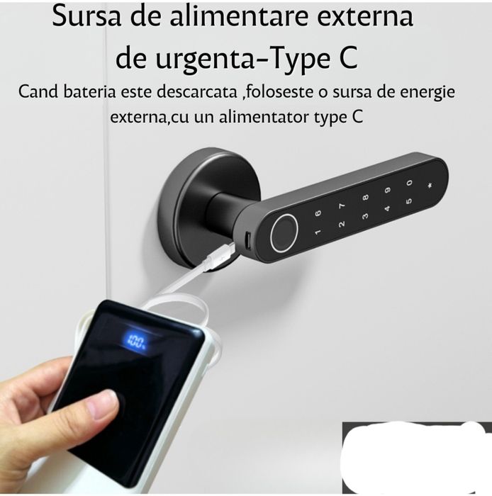 Maner smart cu amprenta, cod PIN, bluetooth și cheie, universal
