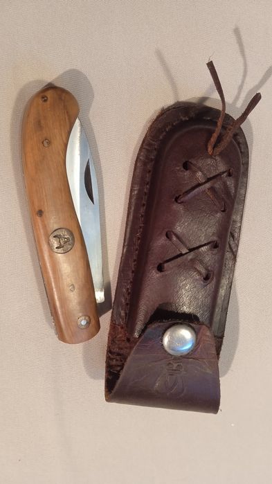 Cutit/briceag nemtesc cu logo vanatoare/pescuit, unicat, teaca piele