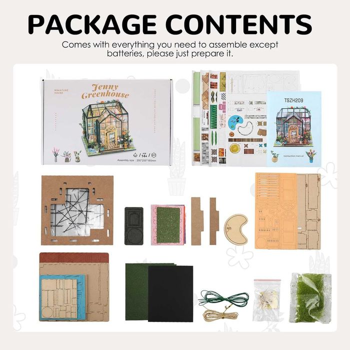 HooySprs Направи си сам комплект мини къща за кукли с мебели оранжерия