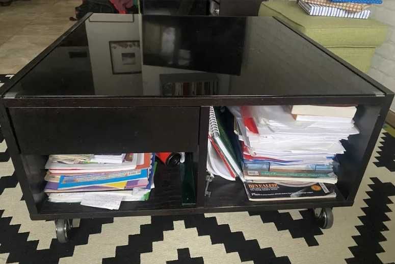 Холна маса на колелца, със стъкло, чекмедже и полици, Икеа